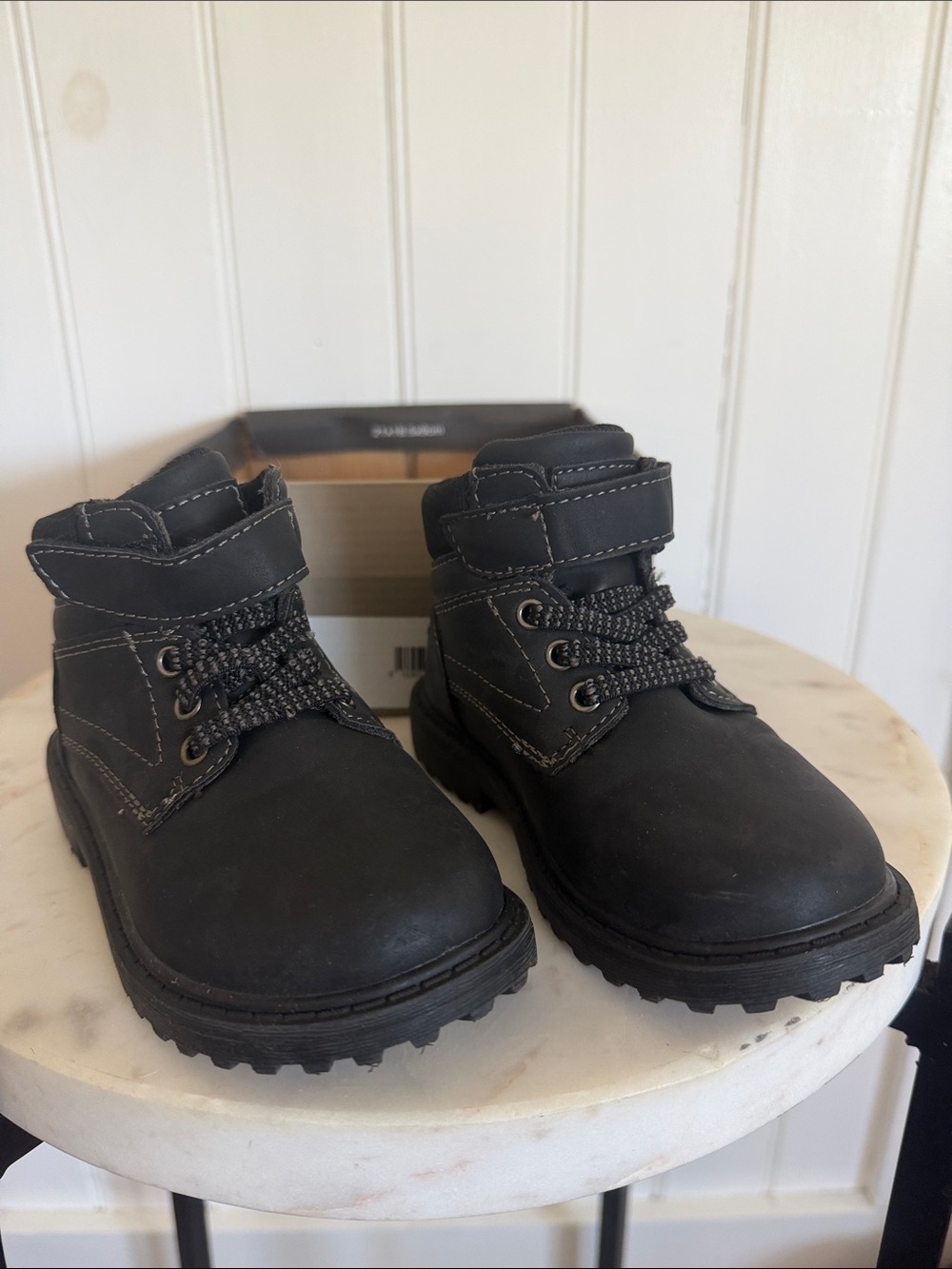 Crown Vintage Kids Black Lace-Up Hook & Loop Ankle Boots